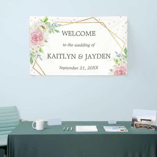 Chic Geometric Gold Foil Floral Wedding Spandoek (Beurs)