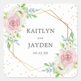 Chic Geometric Gold Foil Floral Wedding Vierkante Sticker
