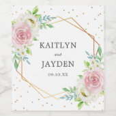 Chic Geometric Gold Foil Floral Wedding Wijn Etiket (Enkel label)