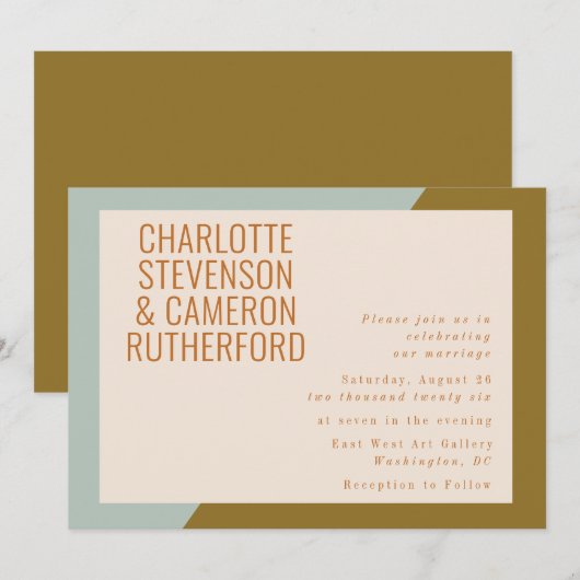 Chic Geometric Light Blue and Olive Wedding Kaart (Voorkant / Achterkant)