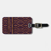 Chic Geometric Paars Gold Lattice Patroon Bagagelabel (Voorkant horizontaal)