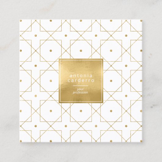 Chic Geometric Pattern Squared Gold/White ID799 Vierkante Visitekaartje (Voorkant)
