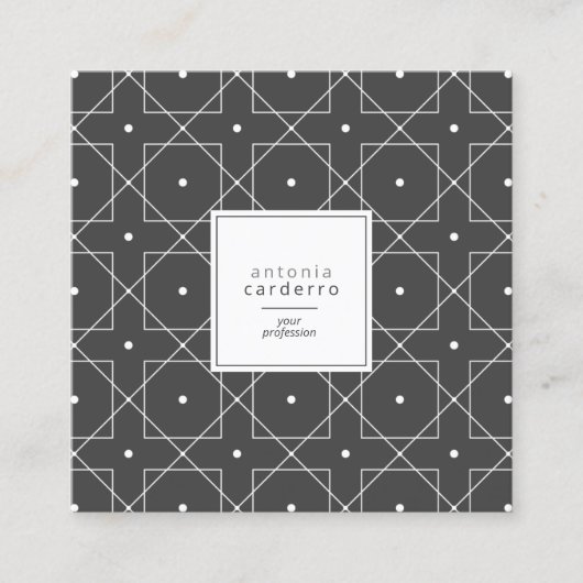 Chic Geometric Pattern Squared White/Black ID799 Vierkante Visitekaartje (Voorkant)