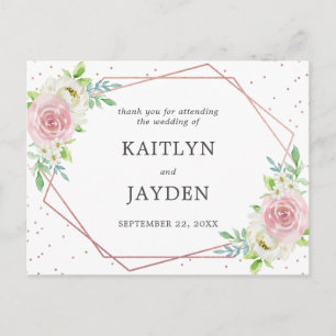 Chic Geometric Roos Gold Foil Floral Wedding Briefkaart