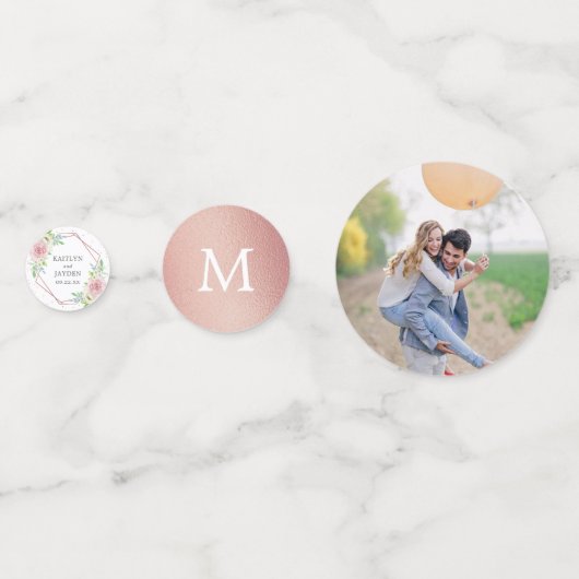 Chic Geometric Roos Gold Foil Floral Wedding Confetti (Achterkanten)