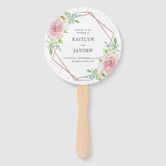 Chic Geometric Roos Gold Foil Floral Wedding Handwaaier (Voorkant)