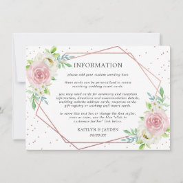 Chic Geometric Roos Gold Foil Floral Wedding Info Kaart