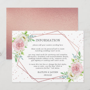 Chic Geometric Roos Gold Foil Floral Wedding Info Kaart