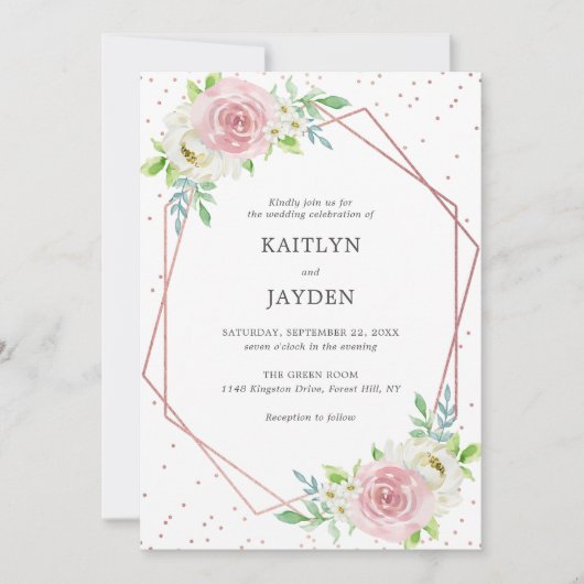 Chic Geometric Roos Gold Foil Floral Wedding Kaart (Voorkant)