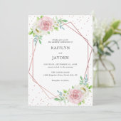 Chic Geometric Roos Gold Foil Floral Wedding Kaart (Staand voorkant)