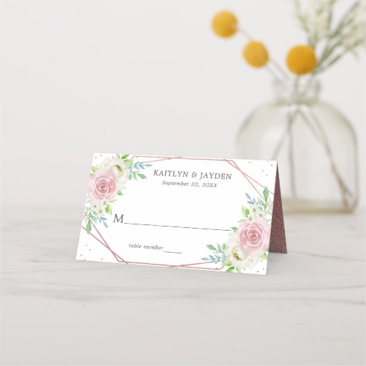 Chic Geometric Roos Gold Foil Floral Wedding Plaatskaartje (Voorkant)