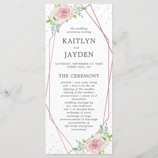Chic Geometric Roos Gold Foil Floral Wedding Programmakaart (Voorkant)