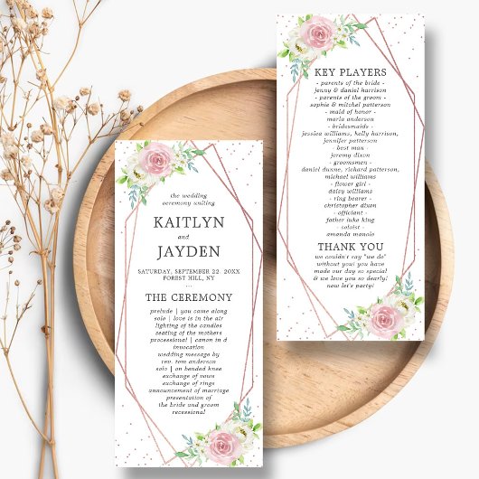 Chic Geometric Roos Gold Foil Floral Wedding Programmakaart