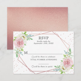 Chic Geometric Roos Gold Foil Floral Wedding RSVP Kaart