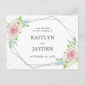 Chic Geometric Silver Foil Floral Save the Date Aankondigingskaart (Voorkant)