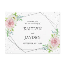 Chic Geometric Silver Foil Floral Save the Date