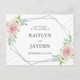 Chic Geometric Silver Foil Floral Save the Date Aankondigingskaart