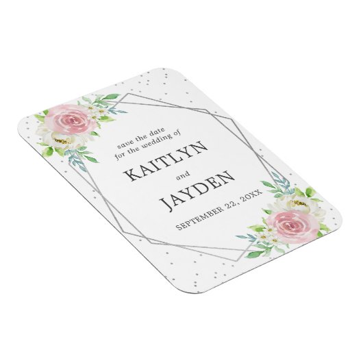 Chic Geometric Silver Foil Floral Save the Date Magneet (Rechterzijde)