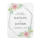 Chic Geometric Silver Foil Floral Save the Date Magneet (Verticaal)