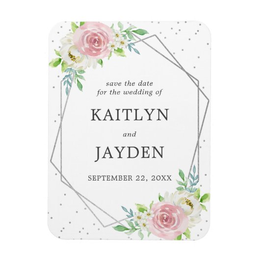Chic Geometric Silver Foil Floral Save the Date Magneet (Verticaal)