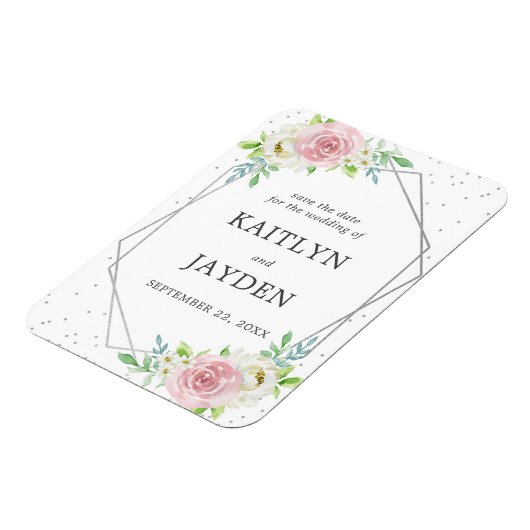 Chic Geometric Silver Foil Floral Save the Date Magneet (Linkerzijde)