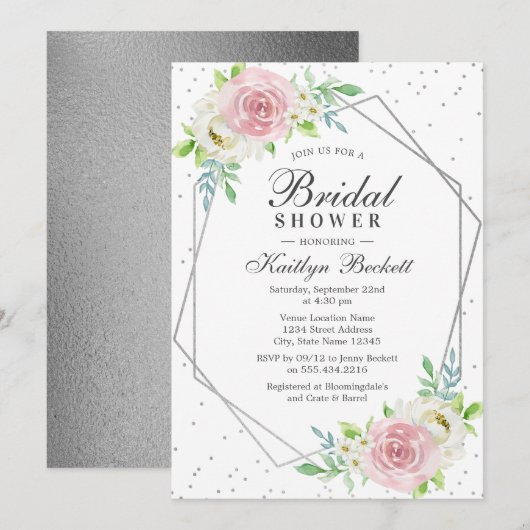 Chic Geometric Silver Foil Floral Vrijgezellenfees Kaart (Voorkant / Achterkant)