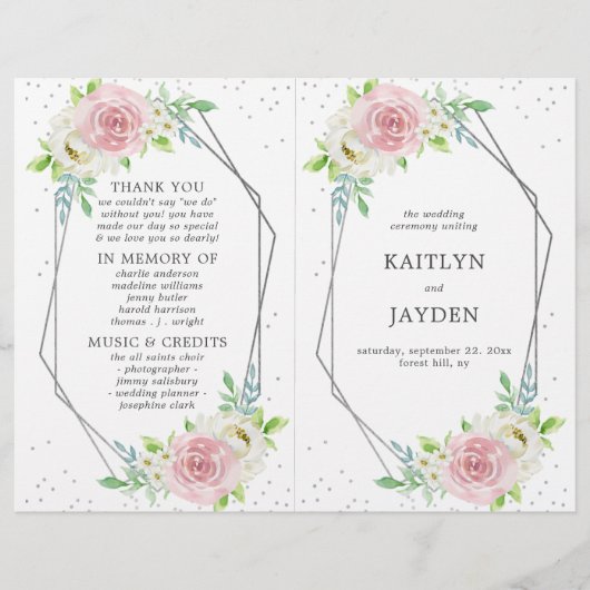 Chic Geometric Silver Foil Floral Wedding (Voorkant)