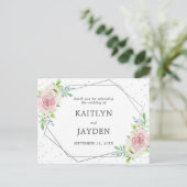 Chic Geometric Silver Foil Floral Wedding Briefkaart (Staand voorkant)