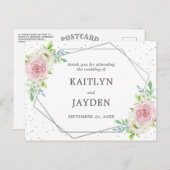 Chic Geometric Silver Foil Floral Wedding Briefkaart (Voorkant / Achterkant)