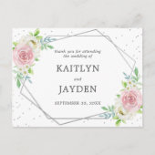 Chic Geometric Silver Foil Floral Wedding Briefkaart (Voorkant)