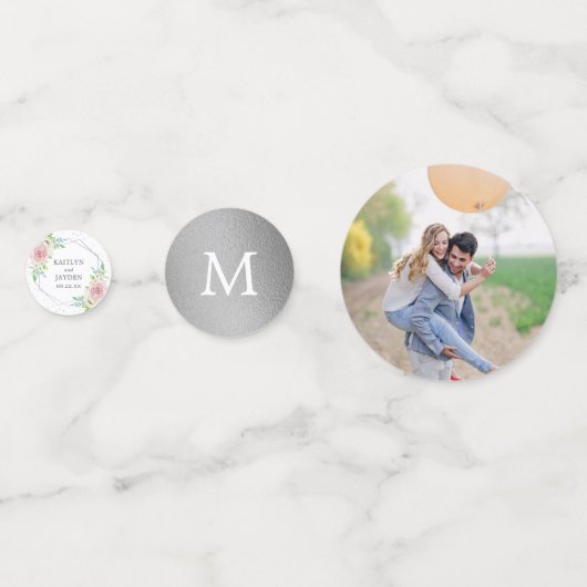 Chic Geometric Silver Foil Floral Wedding Confetti (Achterkanten)