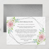 Chic Geometric Silver Foil Floral Wedding Detail Kaart (Voorkant / Achterkant)