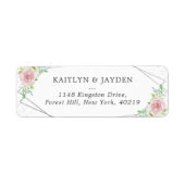 Chic Geometric Silver Foil Floral Wedding Etiket (Voorkant)