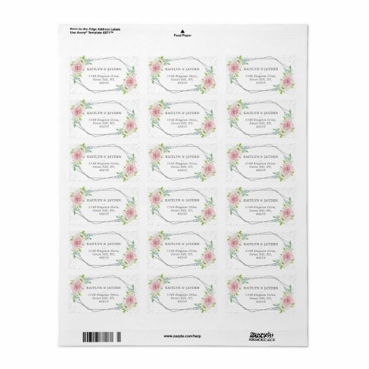 Chic Geometric Silver Foil Floral Wedding Etiket (Full Sheet)