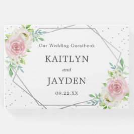 Chic Geometric Silver Foil Floral Wedding Gastenboek