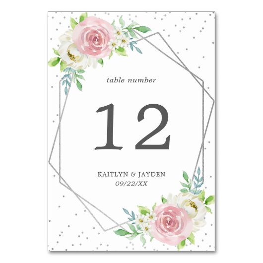Chic Geometric Silver Foil Floral Wedding Kaart (Voorkant)