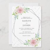 Chic Geometric Silver Foil Floral Wedding Kaart (Voorkant)