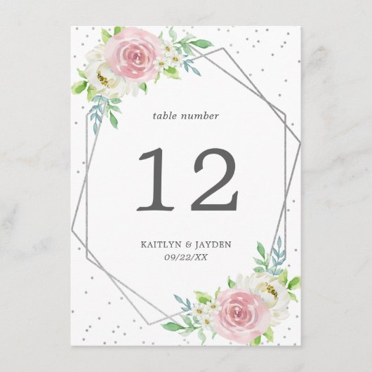Chic Geometric Silver Foil Floral Wedding Kaart (Voorkant)