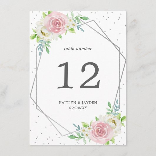 Chic Geometric Silver Foil Floral Wedding Kaart (Achterkant)