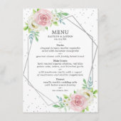 Chic Geometric Silver Foil Floral Wedding Menu (Voorkant)