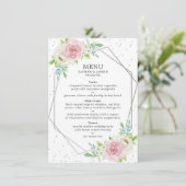 Chic Geometric Silver Foil Floral Wedding Menu (Staand voorkant)
