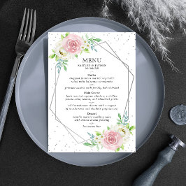 Chic Geometric Silver Foil Floral Wedding Menu