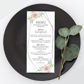 Chic Geometric Silver Foil Floral Wedding Menu
