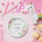 Chic Geometric Silver Foil Floral Wedding Papieren Bordje (Feest)