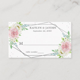 Chic Geometric Silver Foil Floral Wedding Plaatskaartje