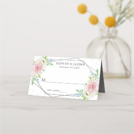 Chic Geometric Silver Foil Floral Wedding Plaatskaartje