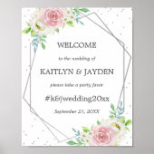 Chic Geometric Silver Foil Floral Wedding Poster (Voorkant)