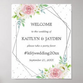 Chic Geometric Silver Foil Floral Wedding Poster