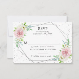 Chic Geometric Silver Foil Floral Wedding RSVP Kaart