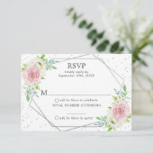 Chic Geometric Silver Foil Floral Wedding RSVP Kaart (Staand voorkant)